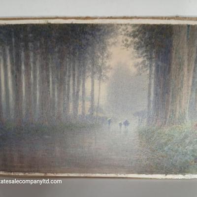 Vintage Atmospheric Forest Landscape Painting – Signed – Impressionist Style -