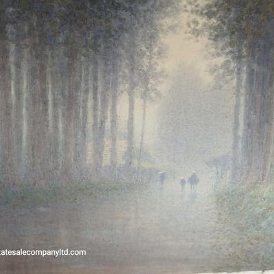 Vintage Atmospheric Forest Landscape Painting – Signed – Impressionist Style -