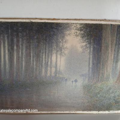 Vintage Atmospheric Forest Landscape Painting – Signed – Impressionist Style -