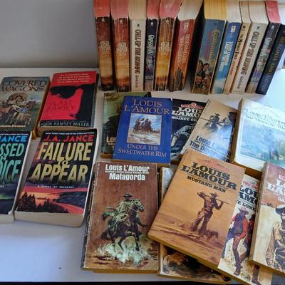 Lot of 25+ Western & Suspense Paperbacks – Louis L’Amour, J.A. Jance, and More