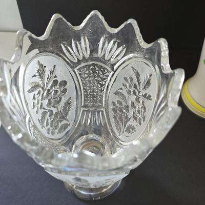 Vintage Floral Ceramic Lamp & Pressed Glass Vase – Home Decor Duo