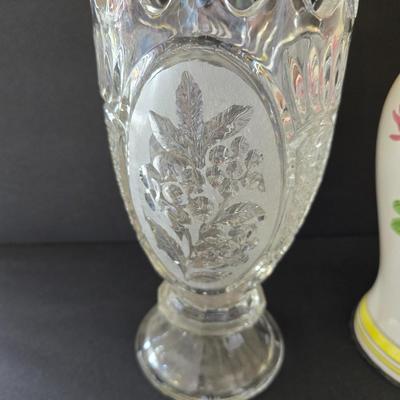 Vintage Floral Ceramic Lamp & Pressed Glass Vase – Home Decor Duo