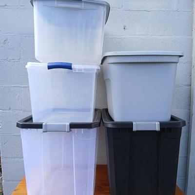 Lot of 5 Large Storage Totes – Assorted Sizes with Lids
