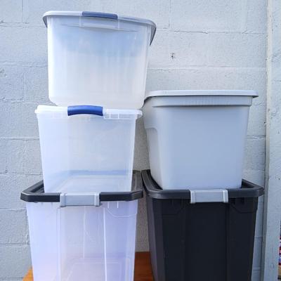 Lot of 5 Large Storage Totes – Assorted Sizes with Lids