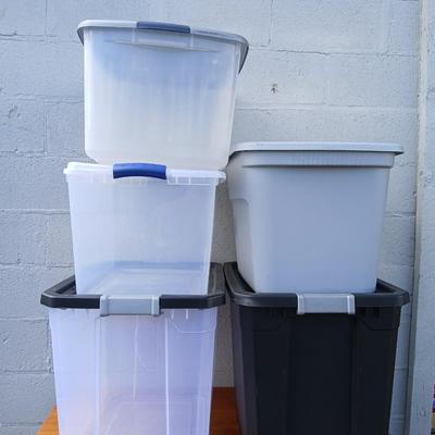 Lot of 5 Large Storage Totes – Assorted Sizes with Lids