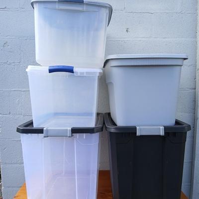 Lot of 5 Large Storage Totes – Assorted Sizes with Lids