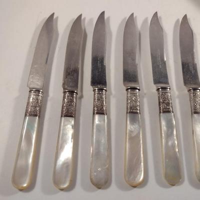 Landers Frary & Clark Cutlery with Mother of Pearl Handles and Sterling Collars- Set of Six
