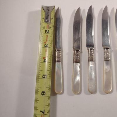 Landers Frary & Clark Cutlery with Mother of Pearl Handles and Sterling Collars- Set of Six