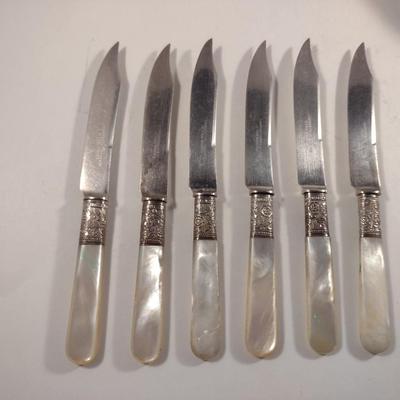 Landers Frary & Clark Cutlery with Mother of Pearl Handles and Sterling Collars- Set of Six