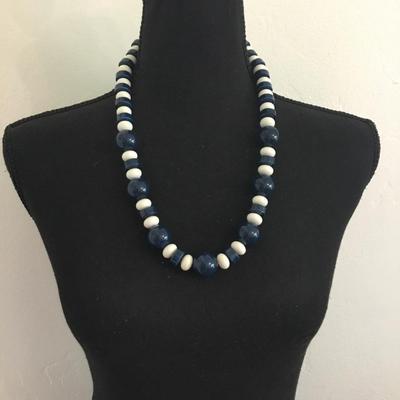 Vintage, white and dark blue beaded necklace