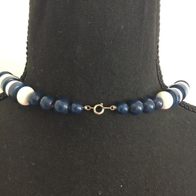 Vintage, white and dark blue beaded necklace