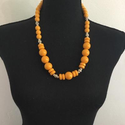 Vintage butter, scotch and silver tone beaded necklace, BoHo chic