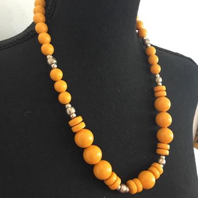 Vintage butter, scotch and silver tone beaded necklace, BoHo chic