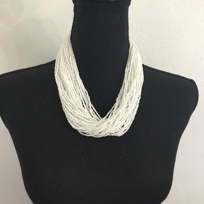 Pretty white glass beaded statement necklace