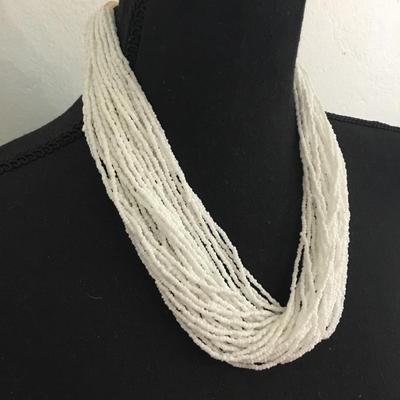 Pretty white glass beaded statement necklace