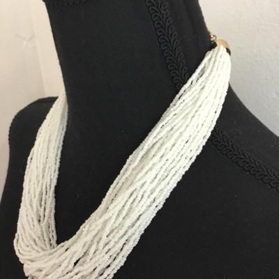 Pretty white glass beaded statement necklace