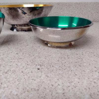 Denmark Enameled Jewel Tone Metal Bowls- Assorted Shapes and Sizes- Four Pieces
