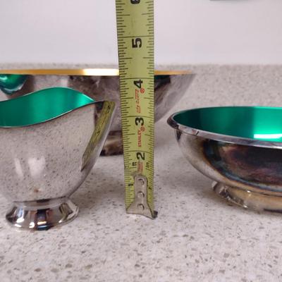 Denmark Enameled Jewel Tone Metal Bowls- Assorted Shapes and Sizes- Four Pieces