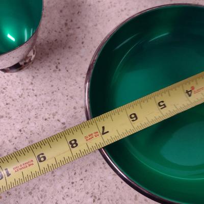 Denmark Enameled Jewel Tone Metal Bowls- Assorted Shapes and Sizes- Four Pieces