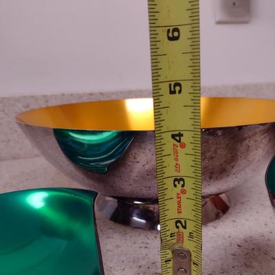 Denmark Enameled Jewel Tone Metal Bowls- Assorted Shapes and Sizes- Four Pieces