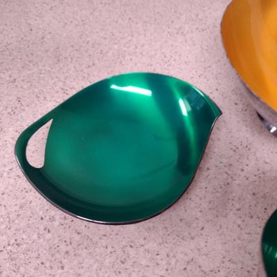 Denmark Enameled Jewel Tone Metal Bowls- Assorted Shapes and Sizes- Four Pieces