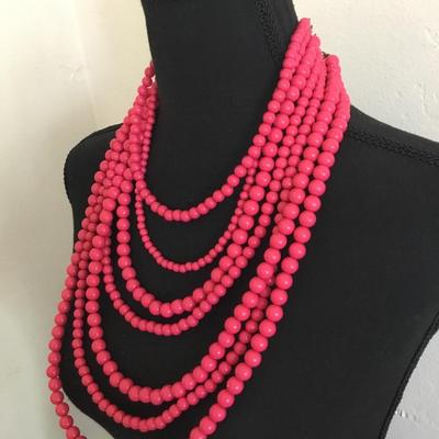 Vintage, pink, multi, layered beaded statement necklace