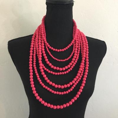 Vintage, pink, multi, layered beaded statement necklace