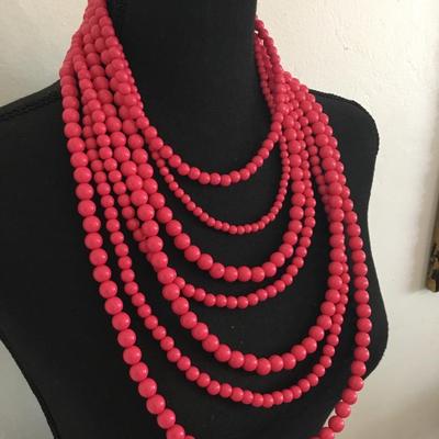 Vintage, pink, multi, layered beaded statement necklace