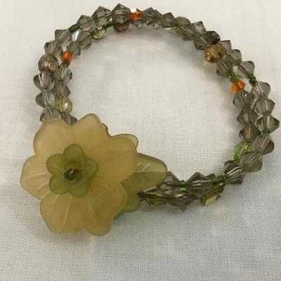 Vintage Crystal Beaded Bracelet Celluloid Flower accent