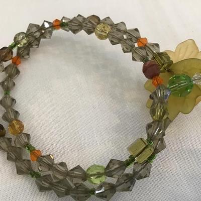 Vintage Crystal Beaded Bracelet Celluloid Flower accent