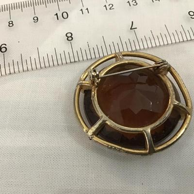 Vintage Brown Brooch large Glass Stone