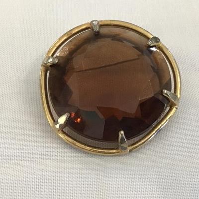Vintage Brown Brooch large Glass Stone