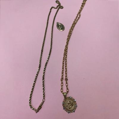 Two 14k Gold Religious Pendants + Two 14k Gold Chains