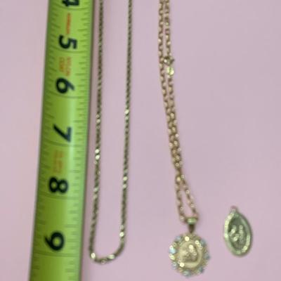 Two 14k Gold Religious Pendants + Two 14k Gold Chains