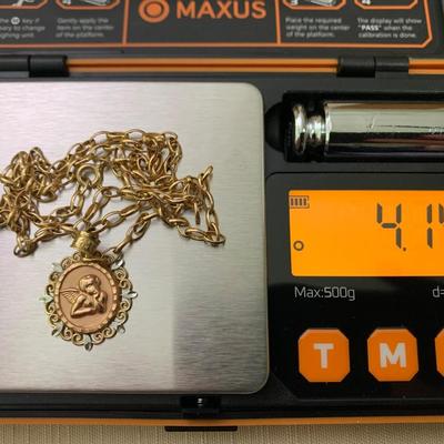 Two 14k Gold Religious Pendants + Two 14k Gold Chains