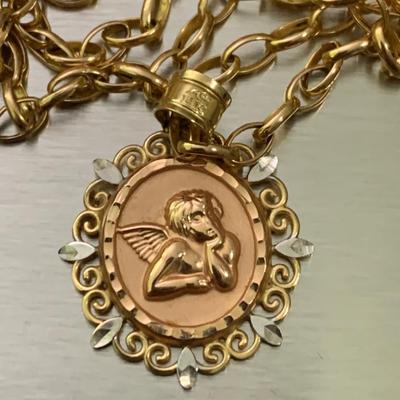 Two 14k Gold Religious Pendants + Two 14k Gold Chains