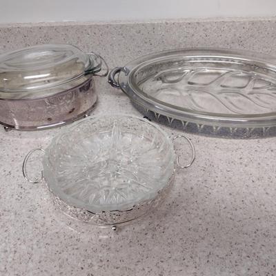 Collection of Glass Serve Ware with Metal Bases
