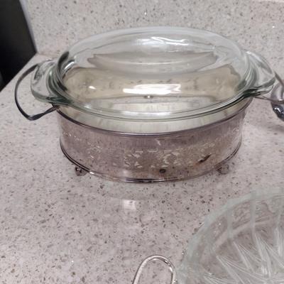 Collection of Glass Serve Ware with Metal Bases