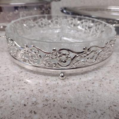Collection of Glass Serve Ware with Metal Bases
