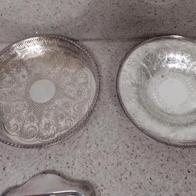 Large Collection of Metal Serve Ware and Tidbit Trays- Some Silver Plated- Assorted Makers