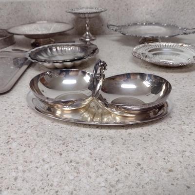 Large Collection of Metal Serve Ware and Tidbit Trays- Some Silver Plated- Assorted Makers