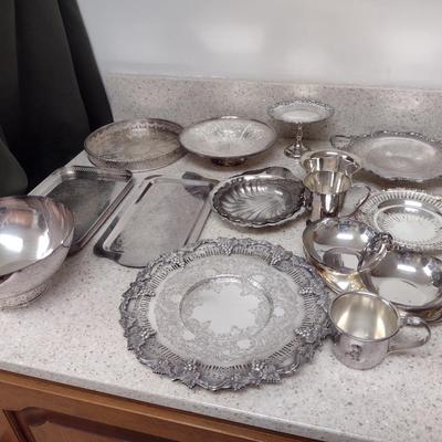 Large Collection of Metal Serve Ware and Tidbit Trays- Some Silver Plated- Assorted Makers