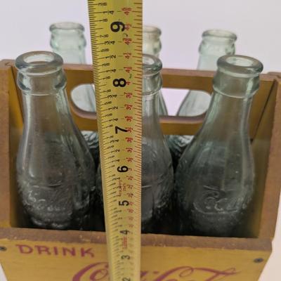 Vintage Coca-Cola Wooden 6 Pack Carrier With Bottles From Different Towns