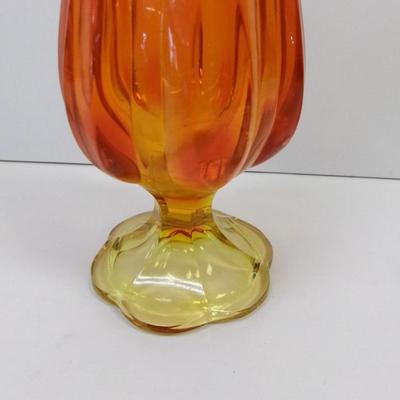 L. E. Smith Simplicity Pattern Swung Tall Yellow & Orange Amberina Glass Vase Approx 22" Tall #20