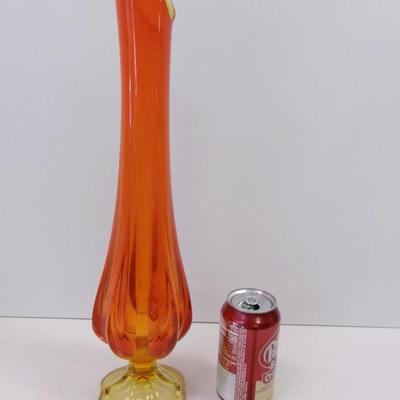 L. E. Smith Simplicity Pattern Swung Tall Yellow & Orange Amberina Glass Vase Approx 22" Tall #20