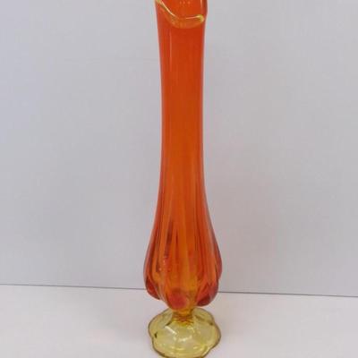 L. E. Smith Simplicity Pattern Swung Tall Yellow & Orange Amberina Glass Vase Approx 22" Tall #20