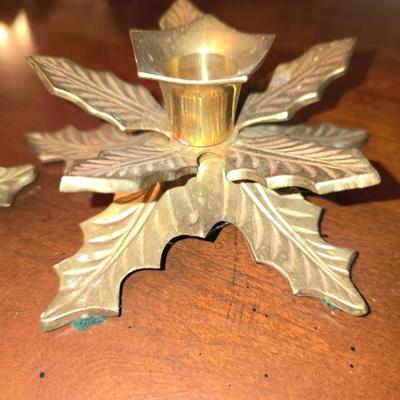 Pair of brass leaf candle holders