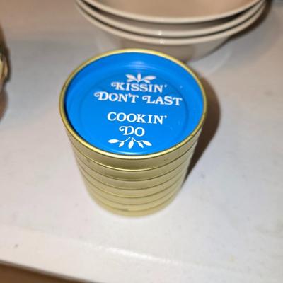 Coasters "kissing don't last, cooking do"