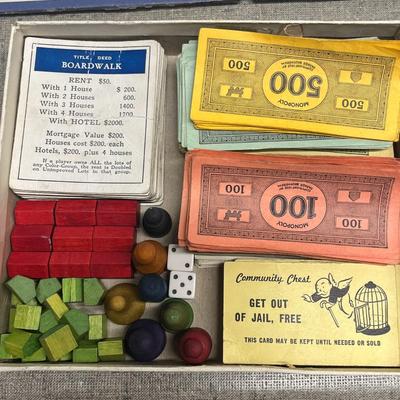 Sale Photo Thumbnail #25: Step into board game history with this vintage 1950s Monopoly set by Parker Brothers, featuring the iconic classic design, original box.