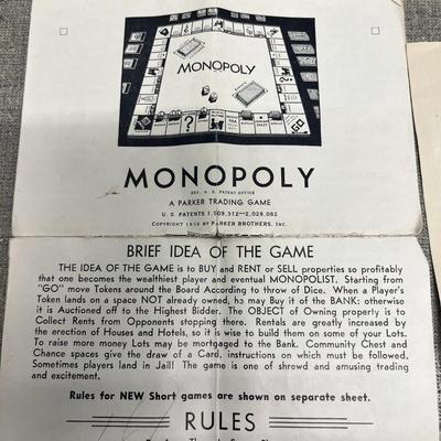 Vintage Monopoly Board Game ( copy right date says 1935) with wood pieces!
